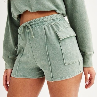 So Wear it Declare it Junior Cotton Olive Green Cargo Tie Front Fleece Shorts