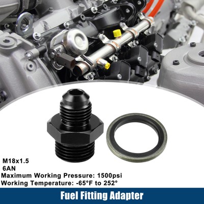 1 Set Car Fuel Fitting w/ Washer Metric M18x1.5 to 6AN Male Flare Adapter Black