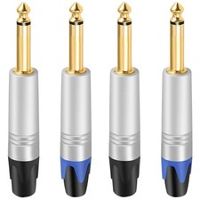 1/4" TS Mono Plugs 4 Pack - Gold-Plated Audio Connector