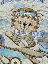 teddy bear embroidered crib quilt
