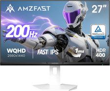 27 Inch 1440P 200Hz/180Hz White Gaming Monitor, MPRT 1Ms 2K QHD, Fast IPS HDR4