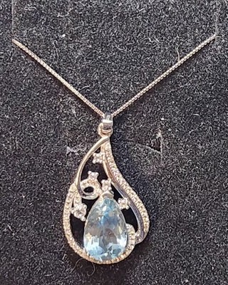 Blue Topaz Diamonds Saphire 925 Necklace