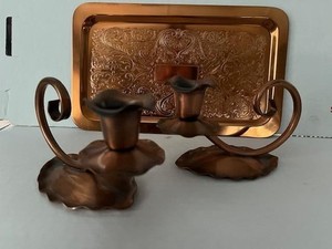 置物 GregorianCopper CandleHolder ServingTray vintage Gregorian copper, flower candle holders & tooled copper tray