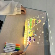 LED Note Board with 7 Coloured Pens Acrylic Dry Erase Illuminated Drawing Board