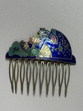 Vintage Cloisonn  Hair Comb. Colorful Enamel Floral Design, Gold/ Brass