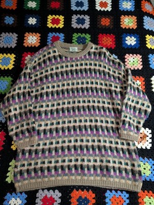 Vintage Benetton Colorful Striped Wool Blend Sweater Made in Italy Large