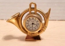 Vintage Quartex Miniature French Horn Brass Clock