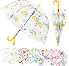 Kids Clear Bubble Umbrella with an Easy Grip Curved Handle, Safety Transparent D