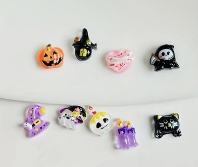 10er Pack Mini Halloween Harz gemischt Set niedlicher Kürbis Geist Katze Hexe 0,6 cm