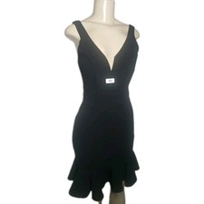 Crystal Dolls Black Sheath Dress Sleeveless Ruffle Hem Womens Size 9 Padded Bra