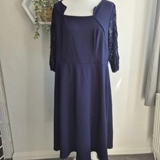 Shein Curve Navy Lace Sleeve Midi Dress UK 22 (3XL)