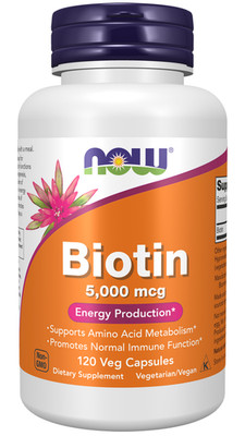 NOW FOODS Biotin 5000mcg - 120 Veg. Kapseln Vegane Caps Haar Haut Nägel