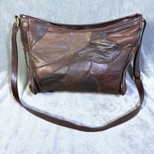 Vintage Brown Patchwork Leather Hobo Shoulder Bag Boho Multi Tone Adjustable