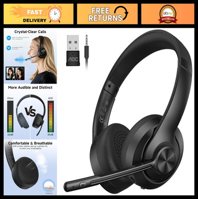 Wireless Bluetooth Headset with Noise Cancelling Mic, 30H Playtime, USB-C, Clear