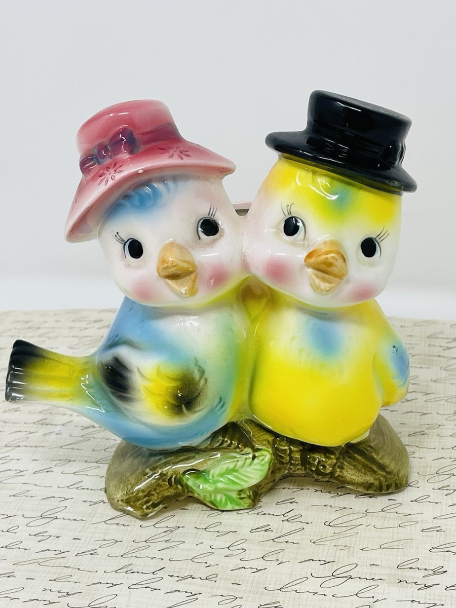Norcrest Anthropomorphic Blue Bird Planter Figurines Hats E-984