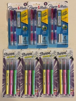 12 Sharpie  Clear View Highlighters & 6 Paper Mate Mechanical Pencil Jumbo Erase