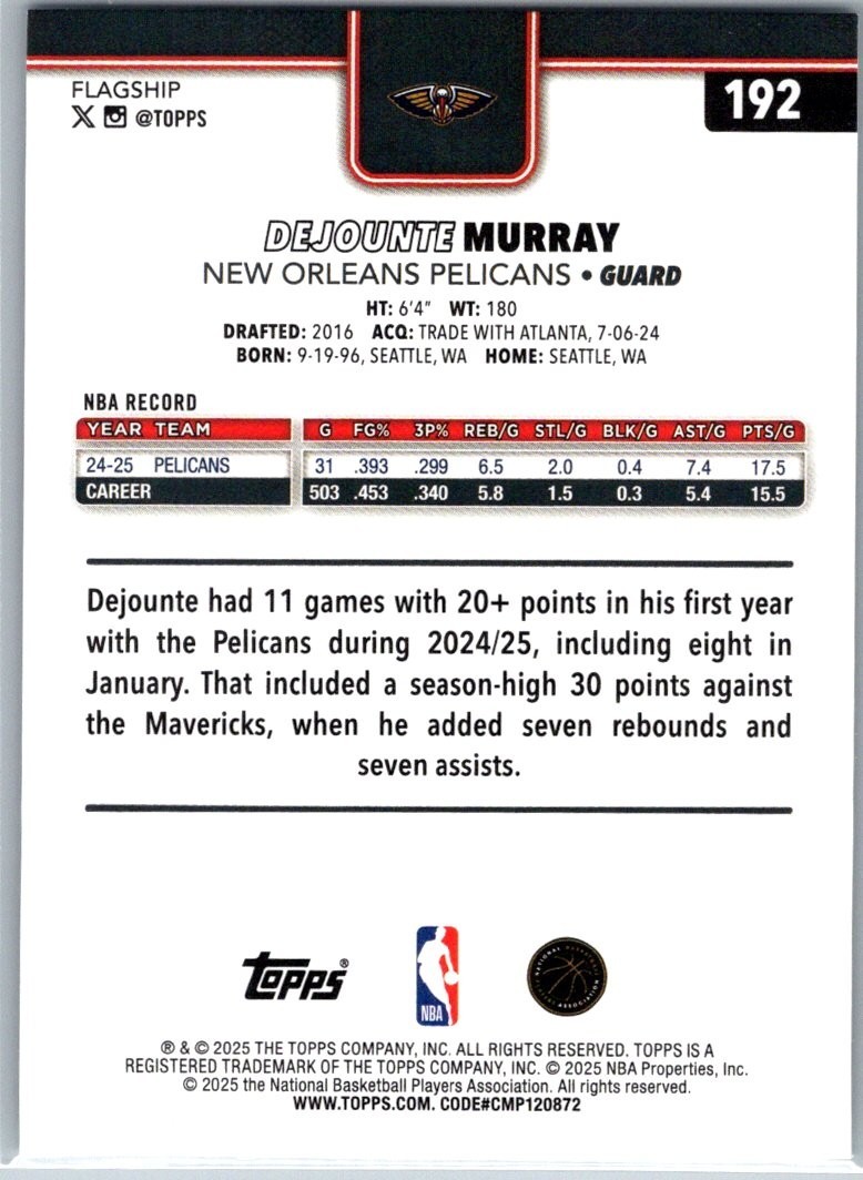 2025-26 Topps Sandglitter #192 Dejounte Murray | eBay