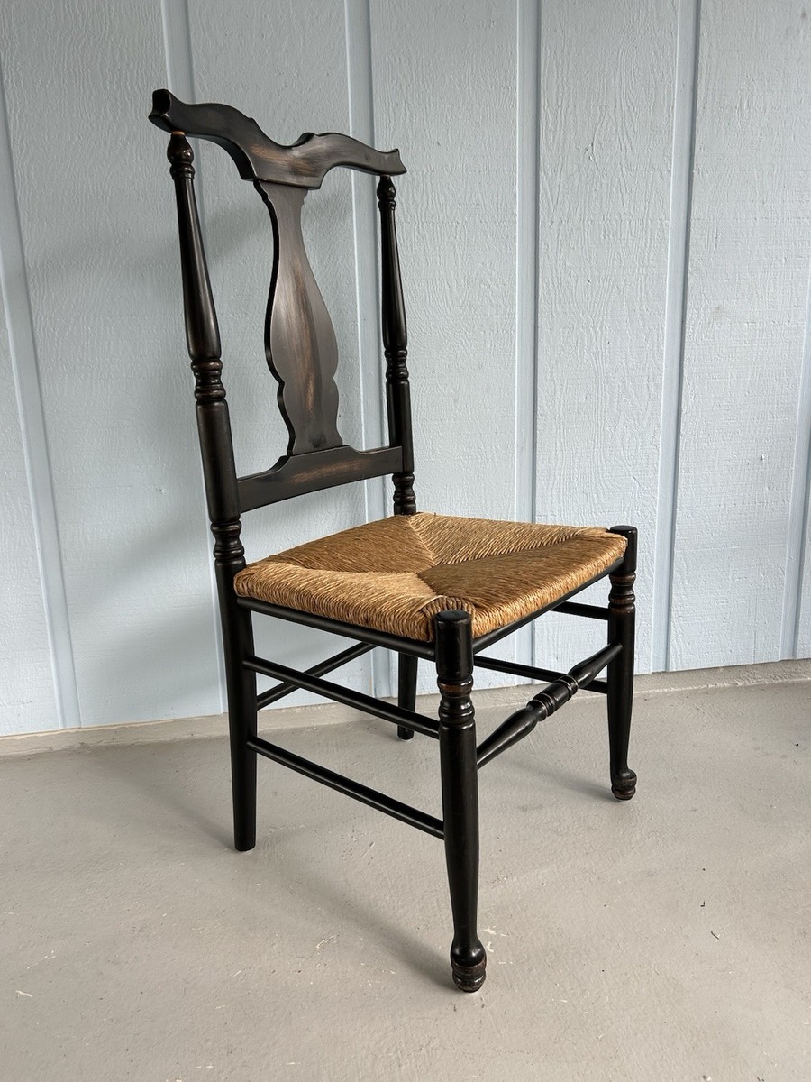 Italian Black Wood Dining Chair W/ Rush Seat-Gold Accent | eBay