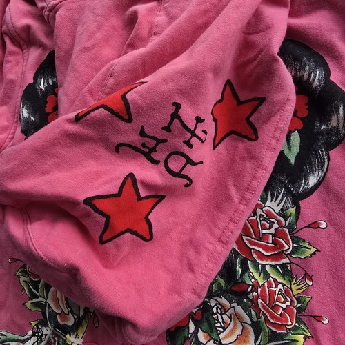 Vintage Y2k Ed Hardy Tattoo Art Ladies Rose Flower Full Zip Jacket Large Pink - Picture 4 of 4