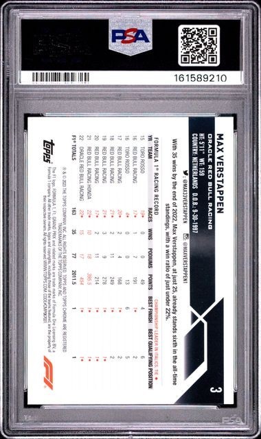 Max Verstappen 2023 TOPPS CHROME SAPPHIRE EDITION F1 #3 PSA 10 GEM MT view 2