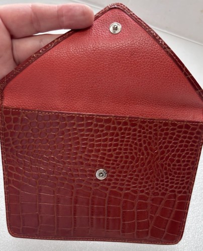 "Sobre de cuero rojo Levenger bolso sin asas bolso de mano cuero rojo talla 5"" X 7""" - Imagen 7 de 9