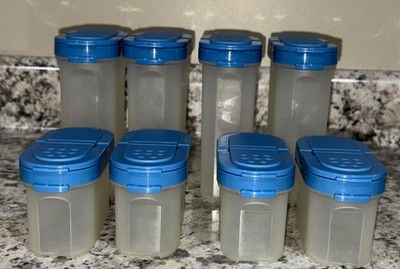 Lot of 8 Tupperware Modular Mates Pour Shake 4 & 8 oz Spice Shakers Light Blue