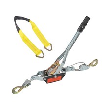 2 Ton 2 Hook Ratchet Come Along Puller & 2'' X 36" Axle Tie Down Strap w/ D Ring