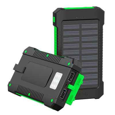 Solar Powerbank 8000mAh bis 10W Taschenlampe 2x USB-A Eingang USB-C Grün-Schwarz