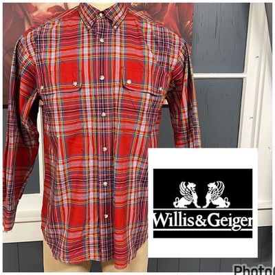 Vintage Willis & Geiger Plaid Knitted Madras Cotton Shirt Mens Sz Medium Relaxed