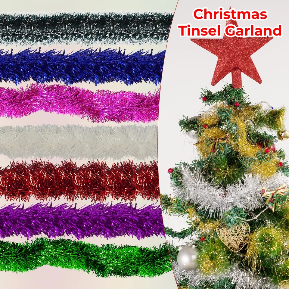 TRIMMING SHOP 2M Deluxe Thick Chunky Tinsel Christmas Tree Decoration Xmas Garland Celebration