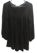 Top BOHO de semillas de mostaza para mujer pequeño negro con capas manga globo minimalista informal