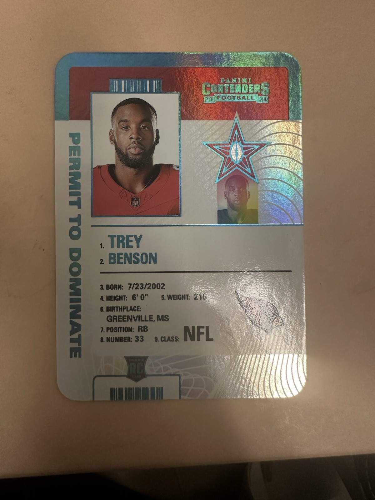 2024 Panini Contenders Trey Benson (RC) Permit To Dominate Case Hit SSP RC #33