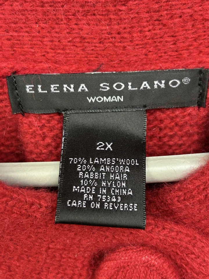Suéter Elena Solano Mujer 2X Rojo Lana Mezcla Angora Capa Poncho Columpio Tejido Foto 4 de 4