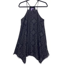 Alya Black Lace Halter Handkerchief Hem Mini Dress S Floral Boho Whimsigoth