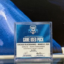 CHICAGO BLACKHAWKS NHL GOAL SCORED PUCK VS JETS MAR 3 2026 TEUVO TERAVAINEN 86