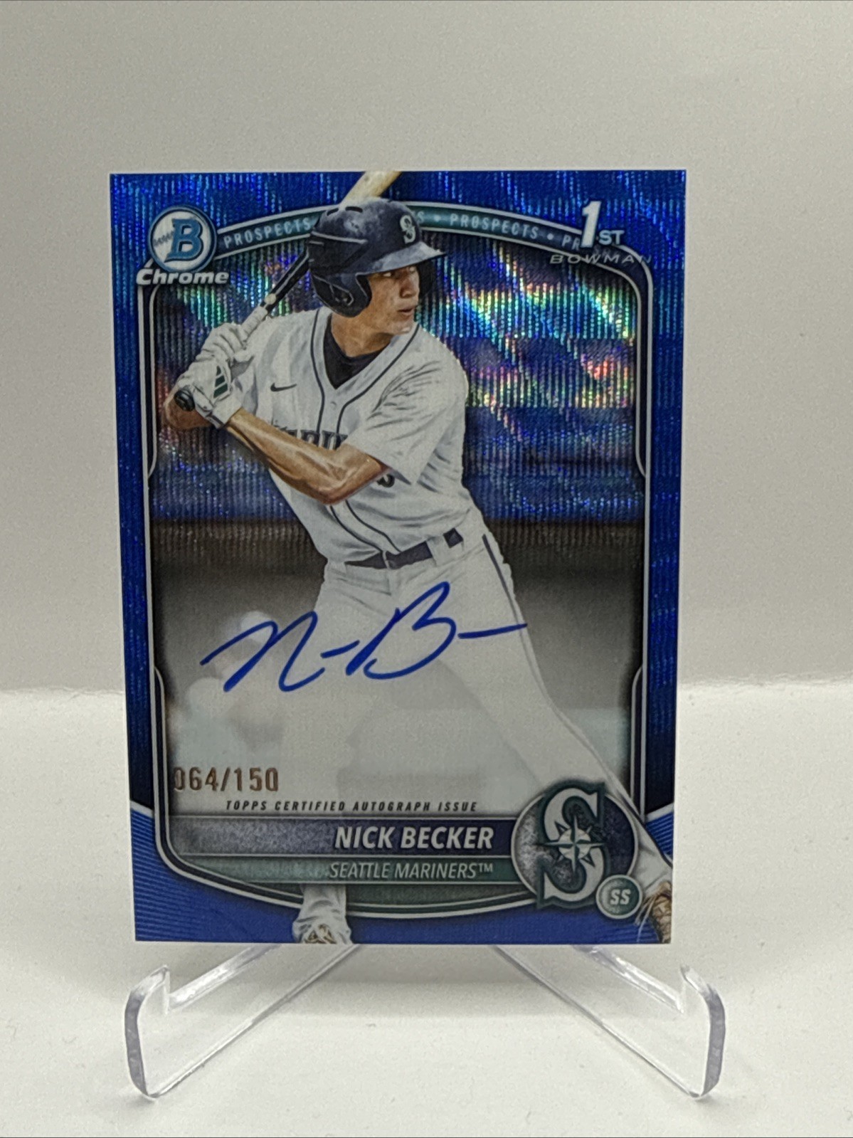 2025 Bowman Chrome Draft Nick Becker 1st Blue Wave Auto /150 Seattle Mariners