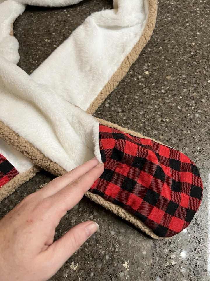 Cozy Tan and Red Plaid Kids Scarf and Hat Combo Reindeer Winter Cold *Flaw* - Image 3 of 4