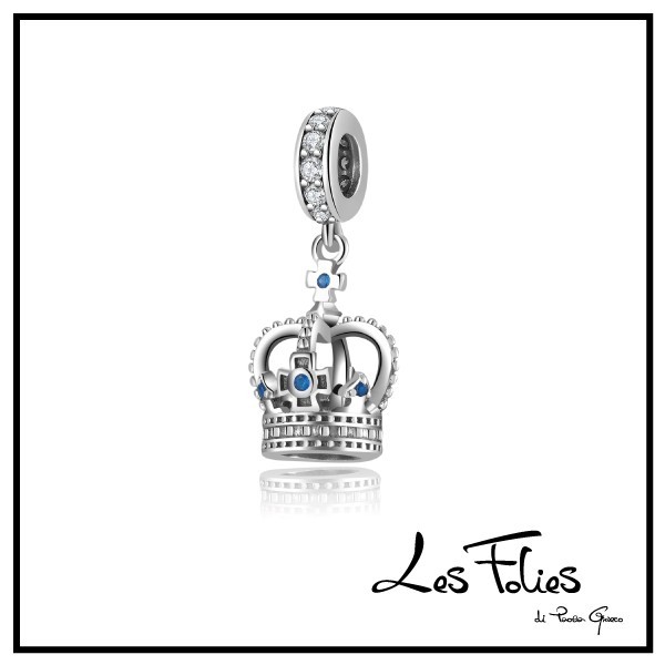 Charm Corona Colgante Piedras Azules Charm De Plata 925 - Les Folies