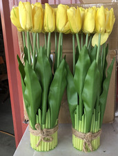 Set of 2 Artificial Yellow Tulip Standing Bunch 14" Natural Looking NEW 