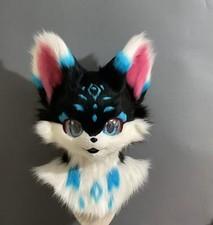 Fursuit Long haired Dog Fox Mascot Party Halloween Fur Cosplay head 