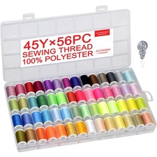 56 Rainbow Color Polyester Sewing Thread Set with Needles and Threader