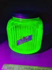 Anchor Hocking Hoosier Ribbed Green Uranium Depression Glass  COOKIE JAR Damage