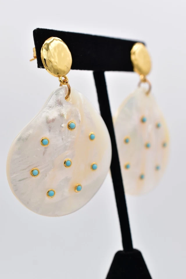 NIDO Joyería Madreperla Mini Turquesa Pendientes Colgantes Abulón Concha BinAI Foto 4 de 4