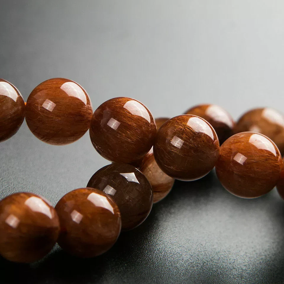Natural Copper Hair Rutilated Quartz Crystal Round Beads Bracelet 11mm AAAAA - Image 4 of 4