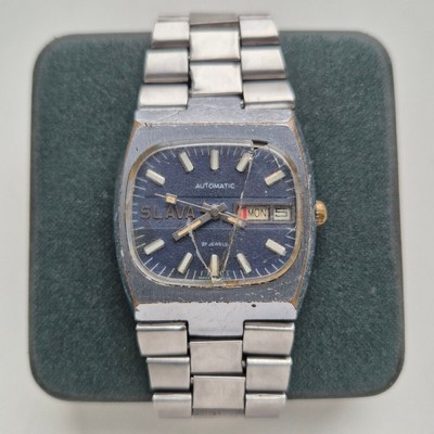 Vintage Soviet USSR RUSSIAN Watch Slava AUTOMATIC 27 jewels TANK TV 2427 blue