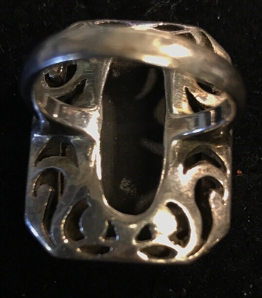 Sterling Silver Ring W/ Large Rectangle Black Sto… - image 2