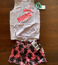 PUMA Kids Pink / Purple 2 Piece Set - Tank Top and Shorts - Size 6X