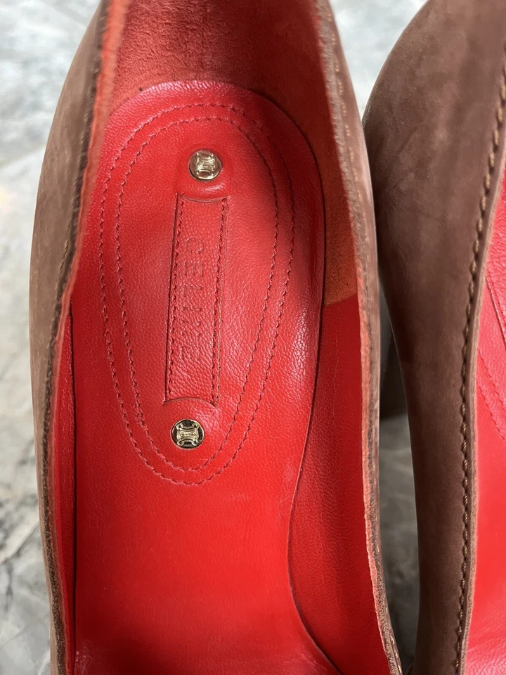 CELINE Brown Suede Pumps with gold Buckle ITALY - Image 4 of 4