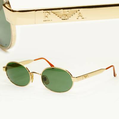 Emporio Armani 1997 Vintage Metall Sonnenbrille grün oval gold adler 066-S 743