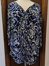 Fashion Bug Dress Size 3X Animal Print Gathered V Neck Long Sleeve Knee Length
